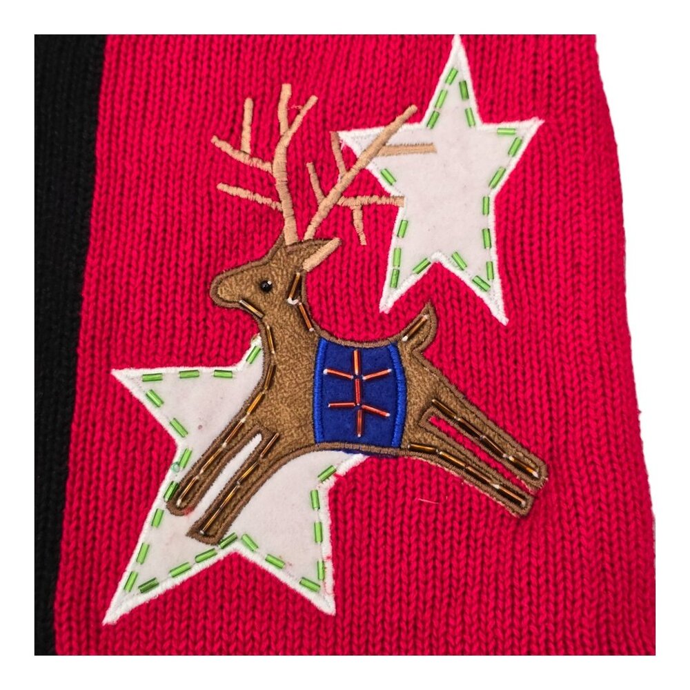 Tiara International Christmas Cardigan Sweater Red Medium Embroidered Full Zip - Picture 16 of 16